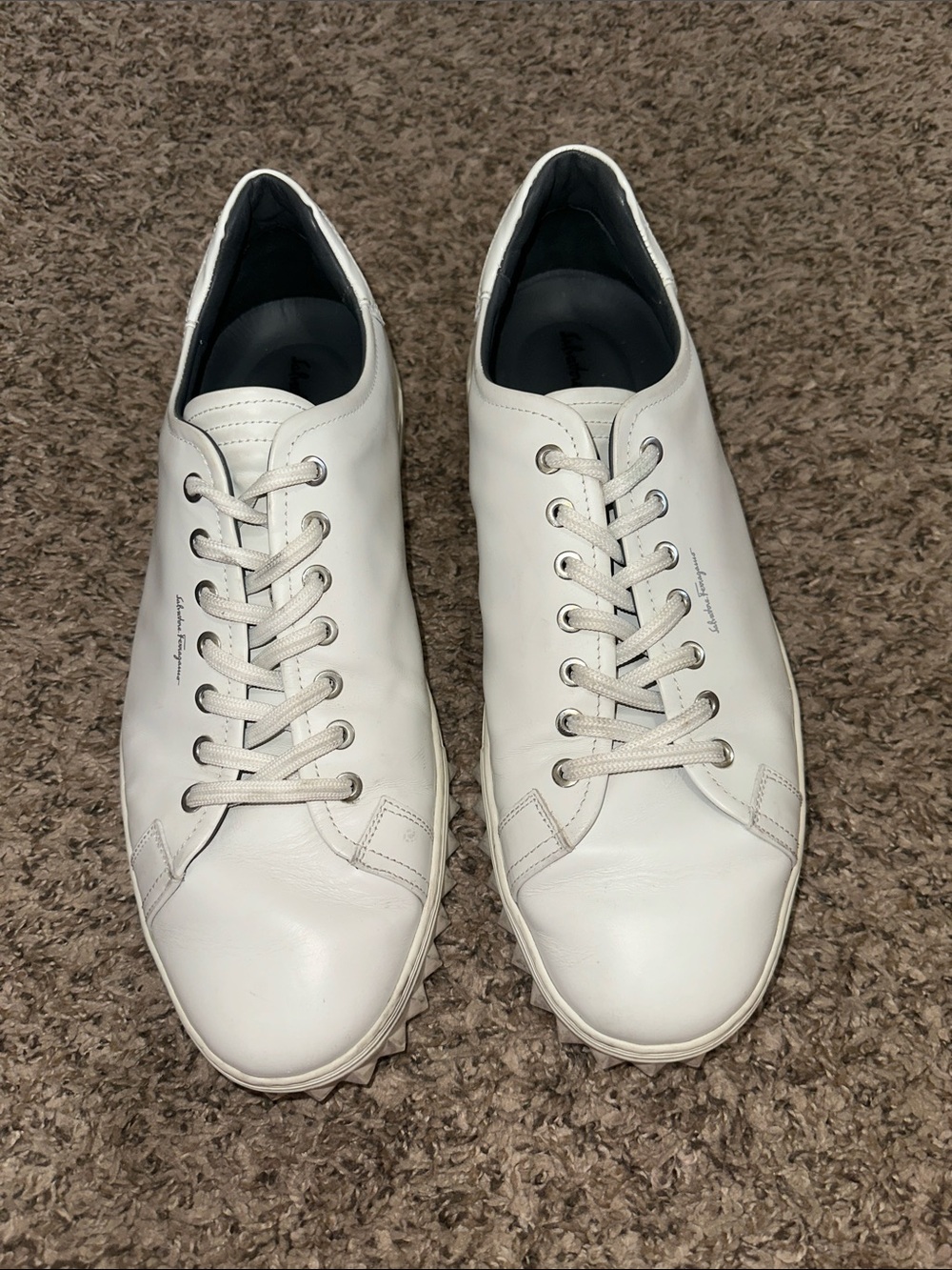 Salvatore Ferragamo Men’s White Leather Sneakers Size 11 1/2